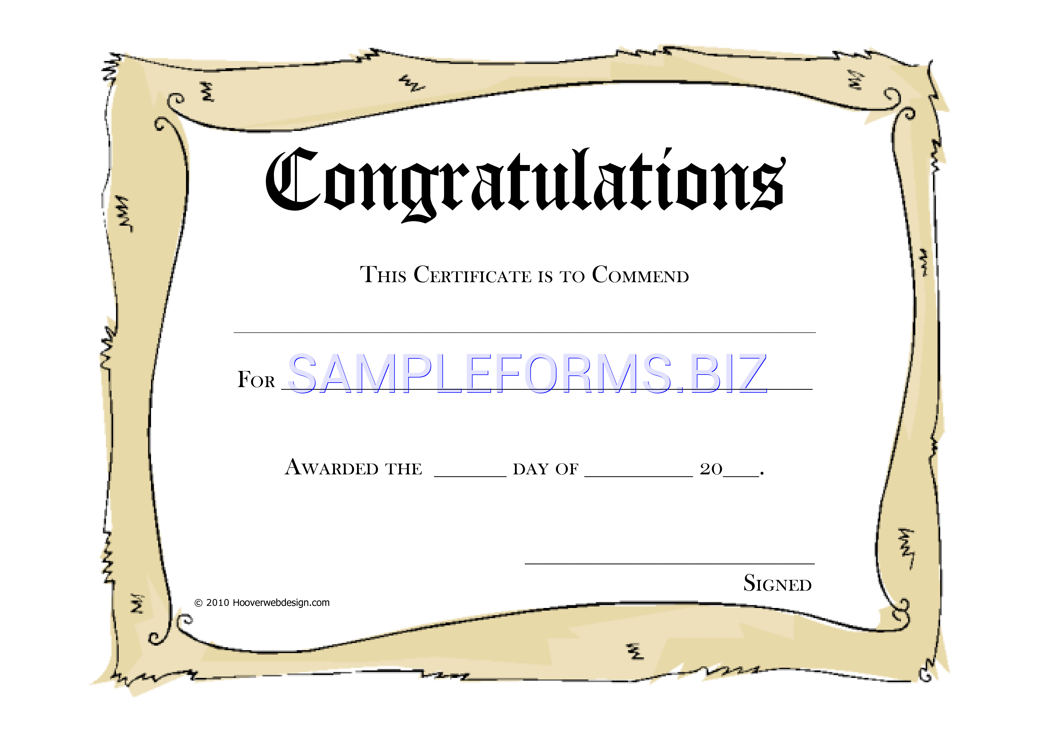 Preview free downloadable Congratulations Certificate 3 in PDF (page 1)